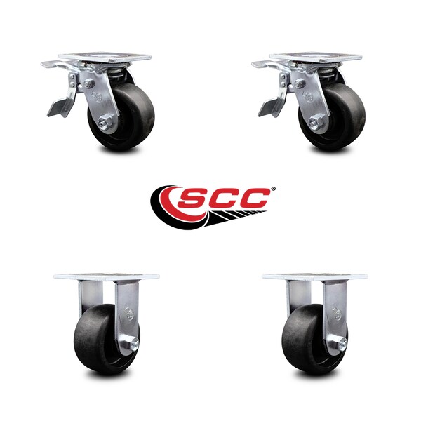 4 Inch Glass Filled Nylon Caster Set with Ball Bearings 2 Brakes 2 Rigid SCC